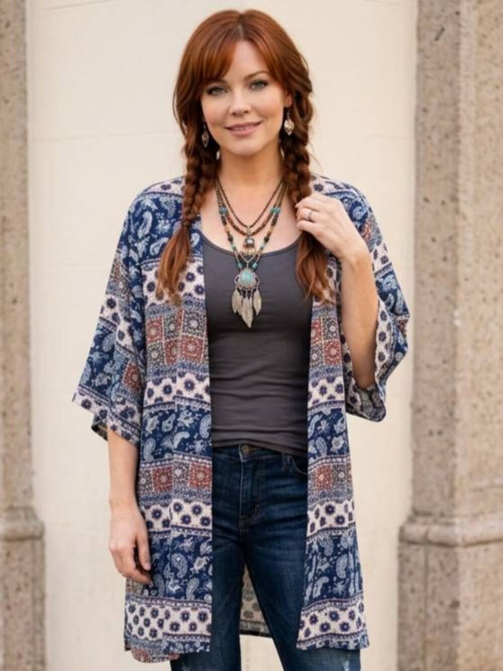 🔸️Hummingbird Blue Multi Print Wide Sleeve Kimono XLarge